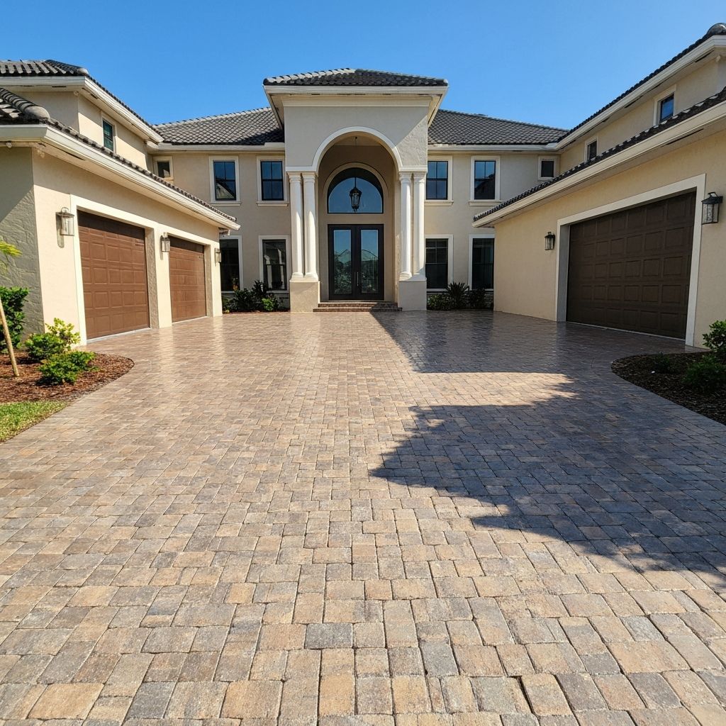 Freshly sealed paver driveway with restored color and clean joints